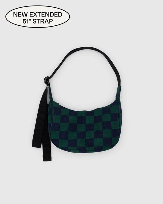 Small Nylon Crescent Bag-Navy Green Check