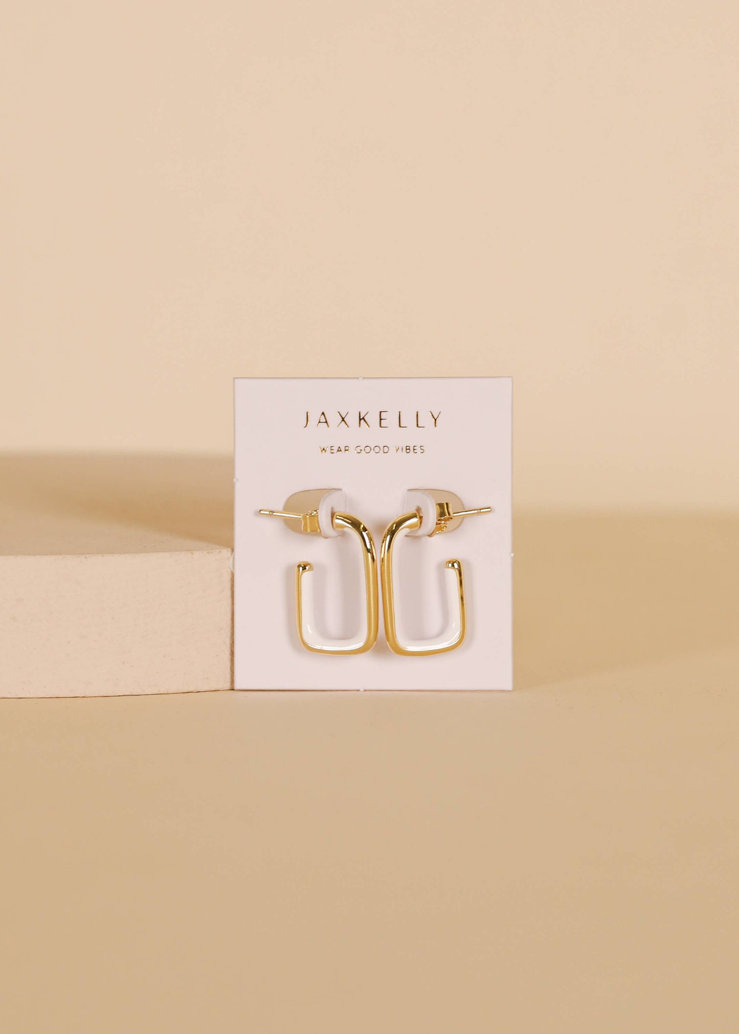 White Enamel Large Rectangle Hoop Earrings