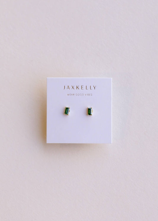 Baguette - Emerald - Gold Earrings