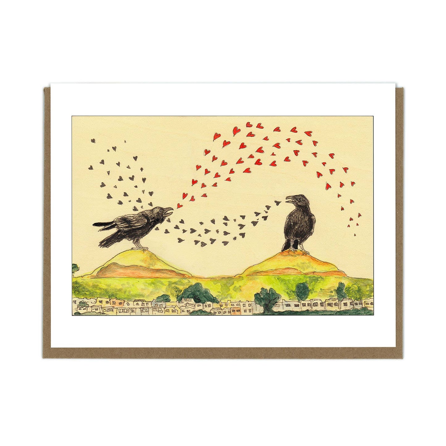 Love - Duet Crows and Hearts -Greeting Card